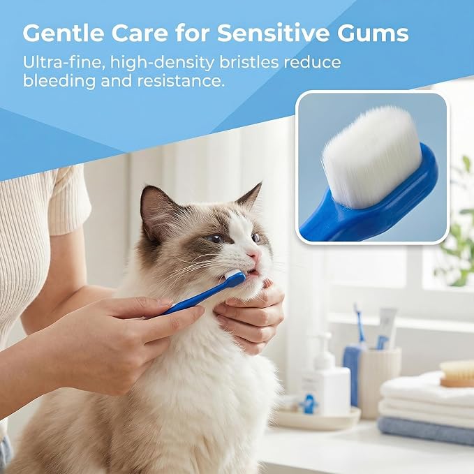 Dog Toothbrush Set that Makes Brushing Easy | Finger Toothbrush & Long-Handle Brush for Dogs & Cats | BPA-Free Silicone Bristles | Pet Dental Care & Teeth Cleaning