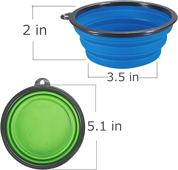 Comsun Collapsible Dog Bowl, 2 Pack, Blue & Green