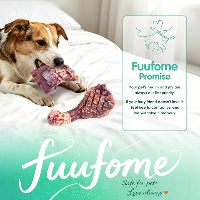 Fuufome Tough Dog Chew Toys for Medium & Large Aggressive Chewers, 2 Pack | Indestructible, Hard Nylon Bone, Long Lasting Chewing, Teeth Cleaning, to Keep Them Busy, for 20-100 Lb Dogs, Milk Flavor