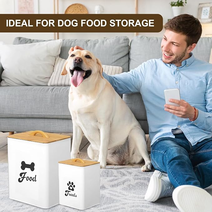 Dog Treat Container 2PCS, 2-Pack, 3Lbs, Bamboo, White