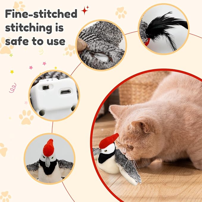 BAUFIX 2026 New Funny Flapping Bird Cat Toy, Flying Bat Toy for Dogs, Cute Motion-Activated Bird Toy with Flapping Wings for Indoor Pets (Woodpecker)