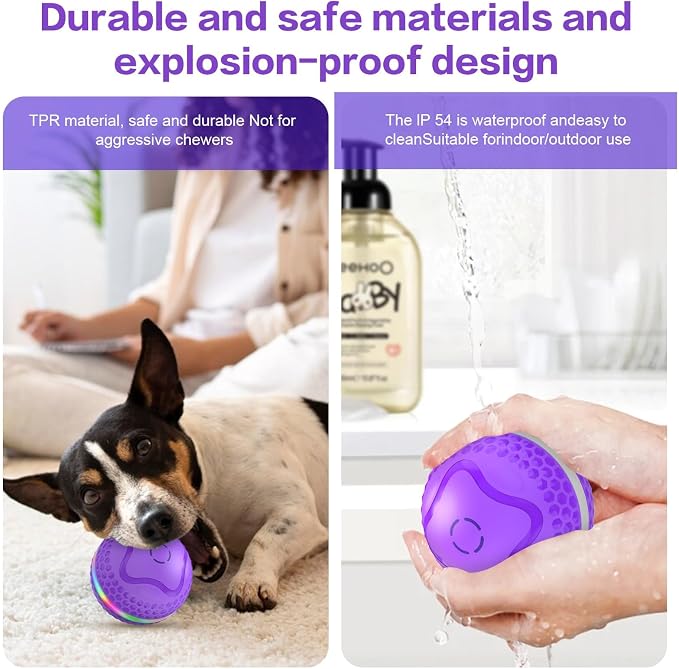 Interactive Dog Toys Ball, Automatic Rolling Toy, Lively pet Ball for Medium/Large Dogs to Relieve Boredom, Activated Automatic Motion Dog Balls Toy with LED Flash, USB Rechargeable