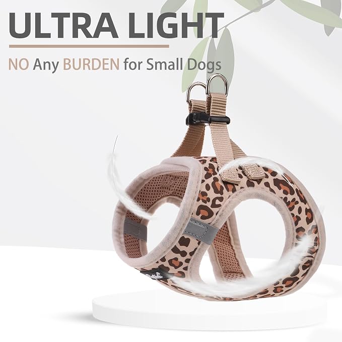 PUPTECK Dog Harness and Leash Set for Small Medium Dogs No Pull Step-in Soft Mesh Puppy Cat Vest Harnesses Reflective at Night, Brown Leopard Print, S