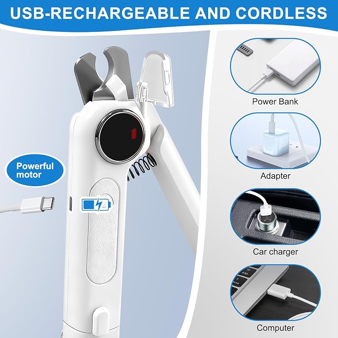 2-in-1 Dog Nail Clippers & Grinder, 3 Speeds - White