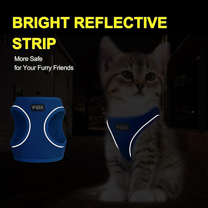Fida Comfy Dog Harness with Leash, Soft Puppy Vest Escape Proof, Breathable Lightweight Soft Mesh, Adjustable Reflective Step-in Harness for Cat & Extra-Small Pet (XS, Blue)