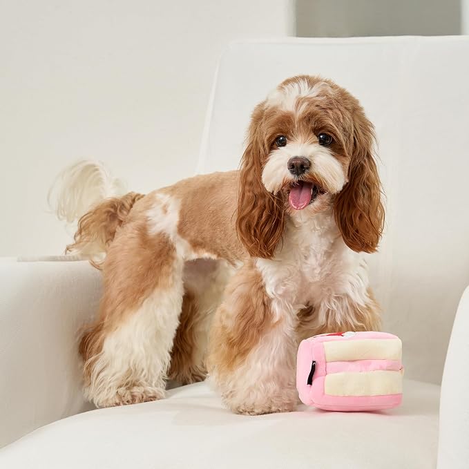 CHEWFFON Dog Interactive Toy, Snuffle Strawberry Cake for Enrichment | Squeaky & Crinkle Puzzle, Boredom & Mental Stimulation, Indoor Brain Game for Small Medium Dogs, Birthday Gift