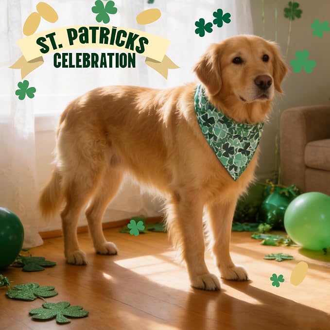 Dog Bandanas for St. Patricks Day 4 Leaves Clover, Large, Medium