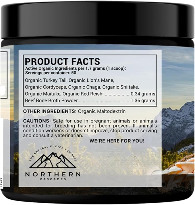 Bone Broth for Dogs – Grass-Fed Beef Protein Powder with Medicinal Mushrooms – Supports Hips, Joints, Digestion & Immunity – All-Natural Food Topper – 60 Servings (3 oz, 83 Grams)