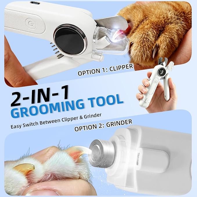 2-in-1 Dog Nail Clippers & Grinder, 3 Speeds - White