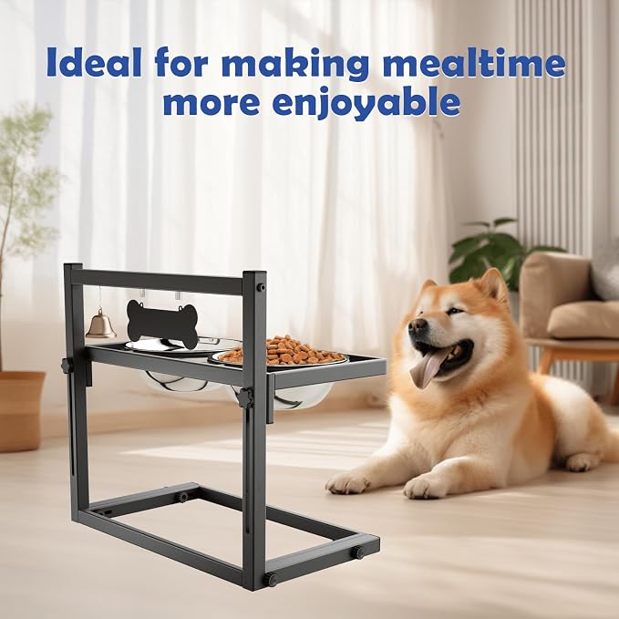 Elevated Dog Bowls for Medium and Small Dogs, 5 Height Adjustable & 2 Stainless Steel Bowls 800ml/27oz, Raised Food Dog Water Stand
