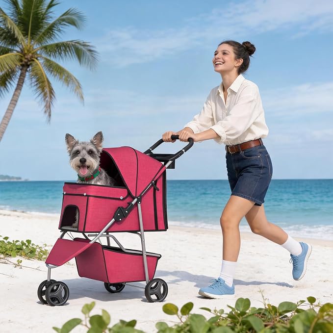 BestPet 3-Wheel Pet Stroller - Red