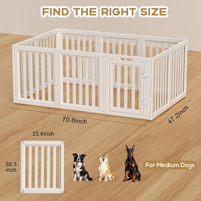 Dog Playpen, Clear Dog Pen, Dog Pen Indoor, Easy to Install and Remove Dog Play Pen, Puppy Playpen Suitable for Dogs, Cats,Dog Playpen Indoor (White, 30.3 inch Height, 10 Panels)