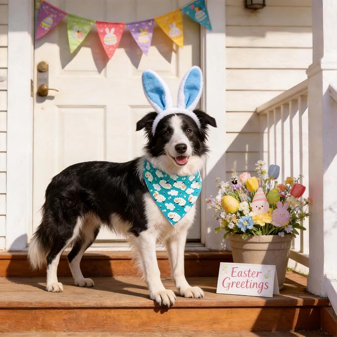 Easter Day Dog Bandana Cute Lamb & Pink Cloud, X-Large, Large, Pink