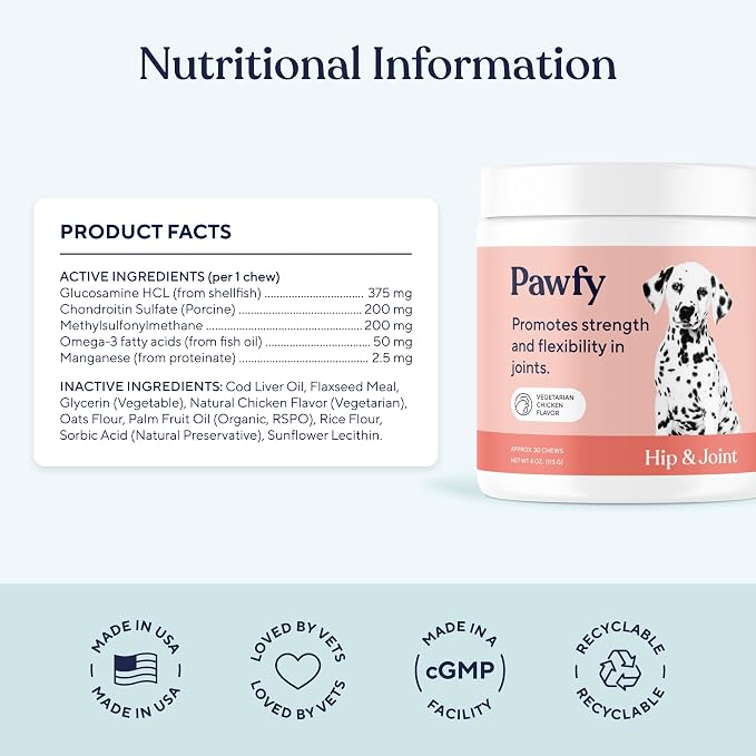 Pawfy Hip & Joint Supplement for Dogs - Glucosamine Chondroitin & MSM