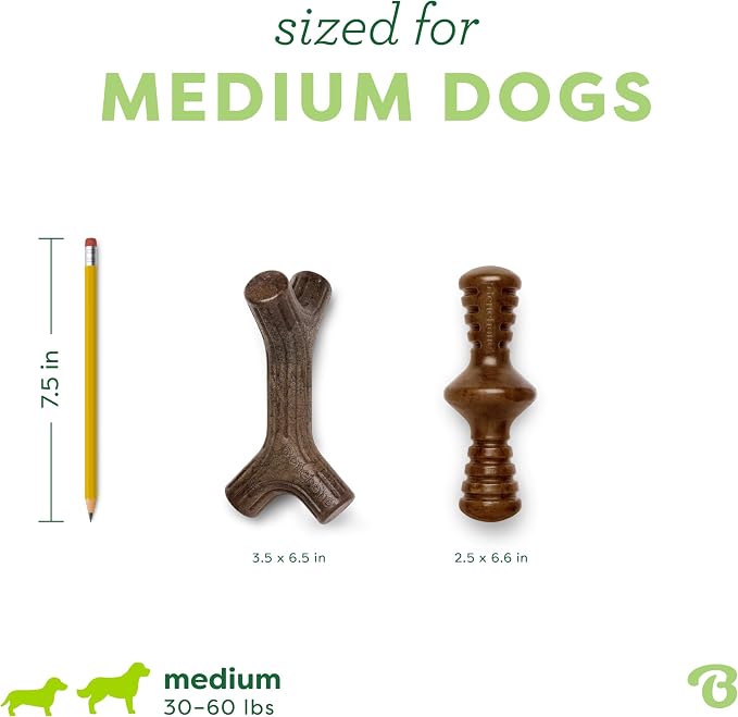 Benebone 2-Pack Maplestick/Zaggler Durable Dog Chew Toys, Real Maplewood, Real Bacon, Made in USA Medium