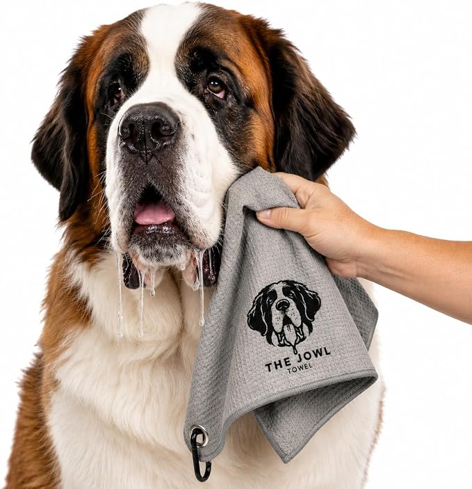 Dog Drool Towel for Large Dogs – Absorbent Microfiber Drool Catcher, Collar & Leash Attachment, Convenient Alternative to Drool Bibs (3 Pack)