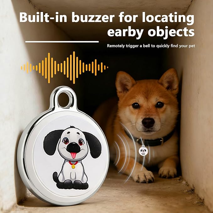 GPS Pet Tracker for Dogs & Cats, No SIM Card or Monthly Fees, iOS & Android | 1-Minute Location Updates, 1-Year Replaceable Battery, IPX7 Waterproof Design with Built-In Attachment Loop
