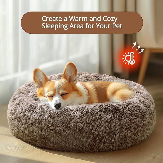 JOLLYVOGUE 23" Calming Donut Dog & Cat Bed, Smoke Brown