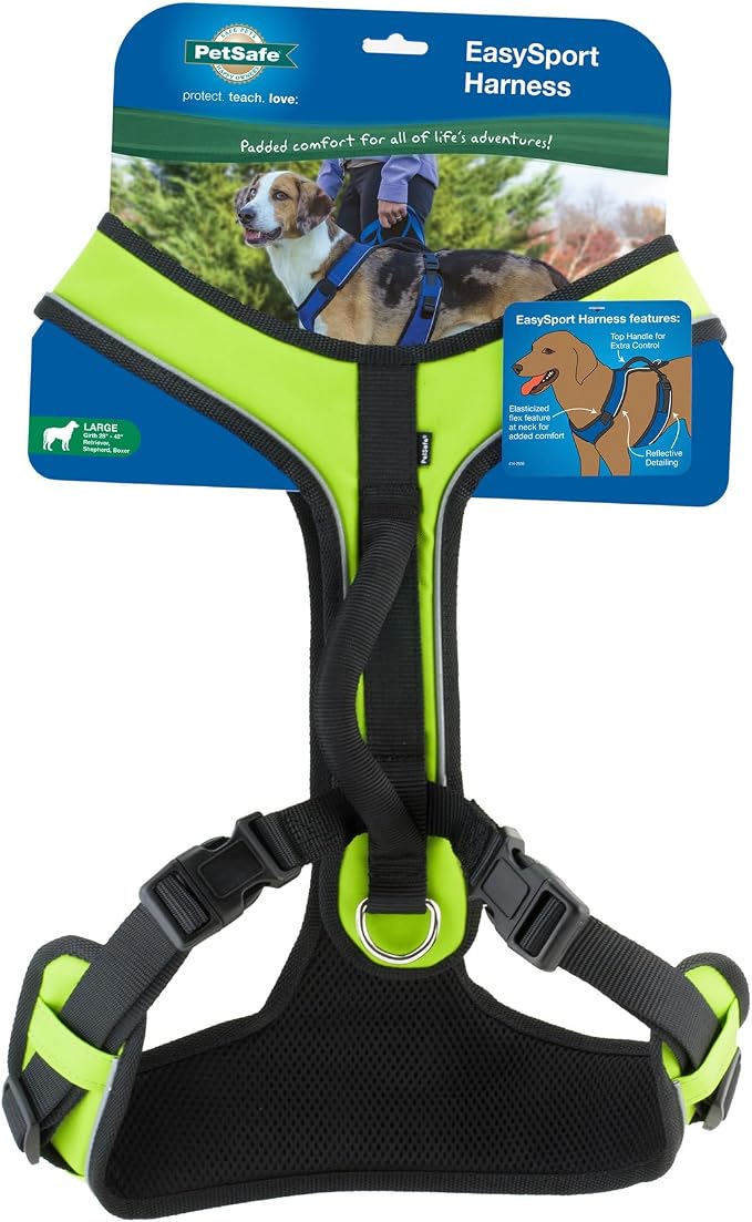 PetSafe EasySport Dog Harness, Apple Green, Large | Padded, Elastic Neckline Harness for Active Dogs, Reflective Piping for Visibility, Top Control Handle, Rear Leash Clip
