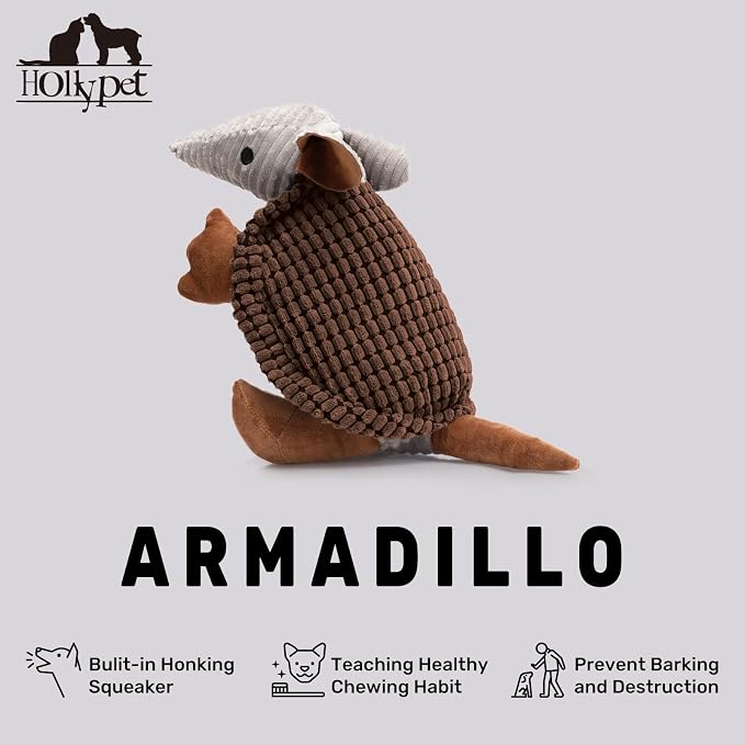 Hollypet Armadillo Squeaky Dog Toys for Medium Large Dogs, 14" | plush stuffed large dog squeak animal toy with unique grunt squeaker textured fabric for teeth cleaning toys