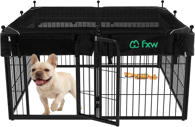 FXW Rollick Unleashed Dog Playpen, 24in, 8 Panels with Cover, Small/Puppy, Black