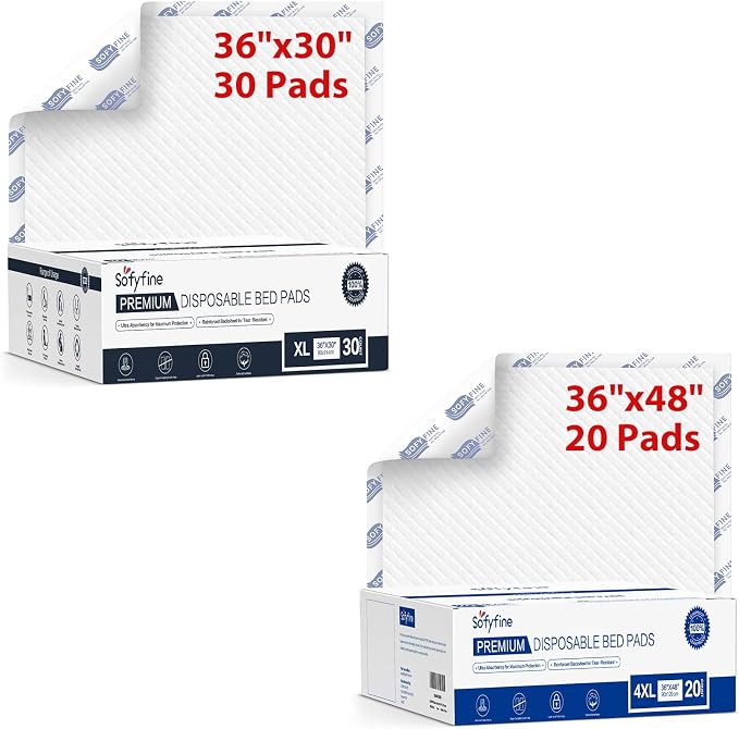 SOFYFINE Bundle Total 50 Pads,Tear Resistant Disposable Bed Pads 30"x 36"(30 Count),Extra Large Disposable Bed Pads 36"x 48"(20 Count),10X Super Absorbency Heavy Duty Puppy Training Pads