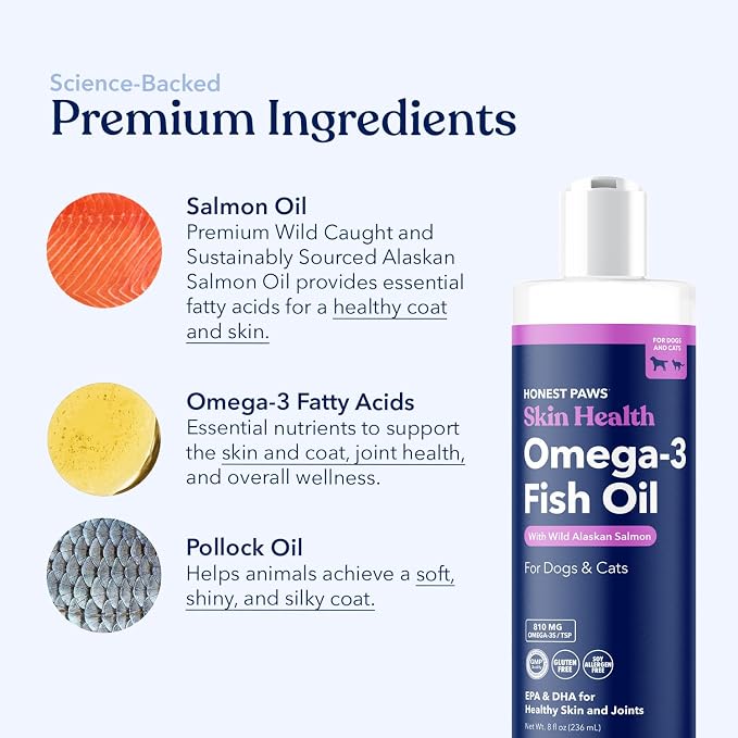 Salmon Oil for Dogs & Cats, Omega 3 Fish Oil for Skin, Coat & Joints, 8oz