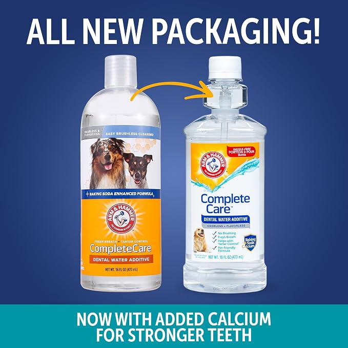 Arm & Hammer Complete Care Dental Water Additive, Easy Portion, 16 Fl Oz | Odorless, flavorless daily formula with baking soda supports tartar control for dogs