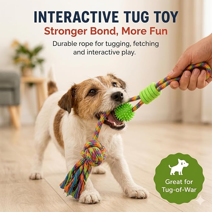 Dog Toys for Small Dogs, 5 Pack Puppy Toys with Squeaky Baseball Toy, Plush Cigar Toy, Rope Tug Toy & Poop Bag Rolls, Interactive Puppy Chew Toys for Teething Puppies, Small Breed Dogs(White)