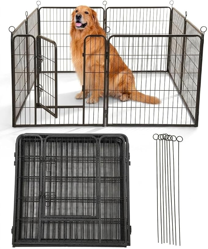Anti-Rust Dog Playpen, 24in 8 Panels, Secure Gate