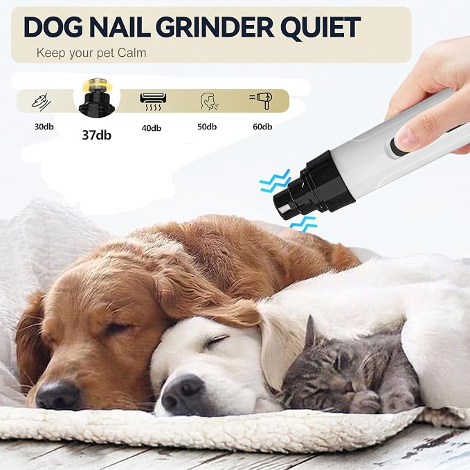 Upgraded Quiet Dog Nail Grinder, 2-Speed, 2 Replacement Heads M1
