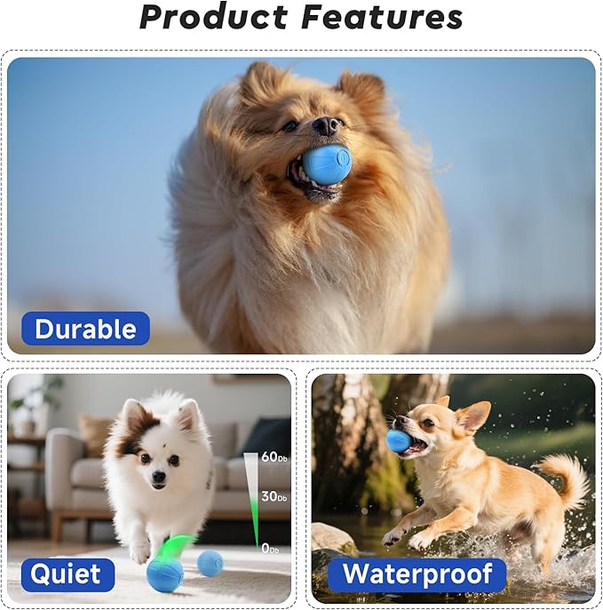 Interactive Small Dog Toy Ball, 2 Inch Smart Jumping Ball for Puppy/Small Dogs, Activated Automatic Bouncing Moving Vibrating, Dog Toy for Small Dogs to Keep Them Busy（Sky Blue）
