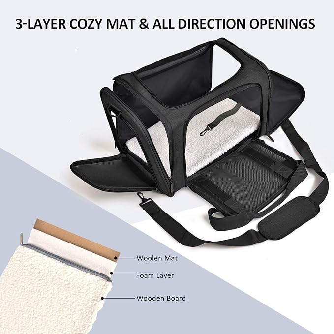 Henkelion Cat & Dog Carrier, Small/Medium Up to 15 lbs, TSA Airline Approved, Waterproof, Black