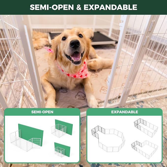 FXW Homeplus Unleashed Indoor Dog Playpen - Stress-Free and Safe Play, Heavy Duty 40 Inch 16 Panels Dog Pen for Medium and Large Dogs, White│Patented