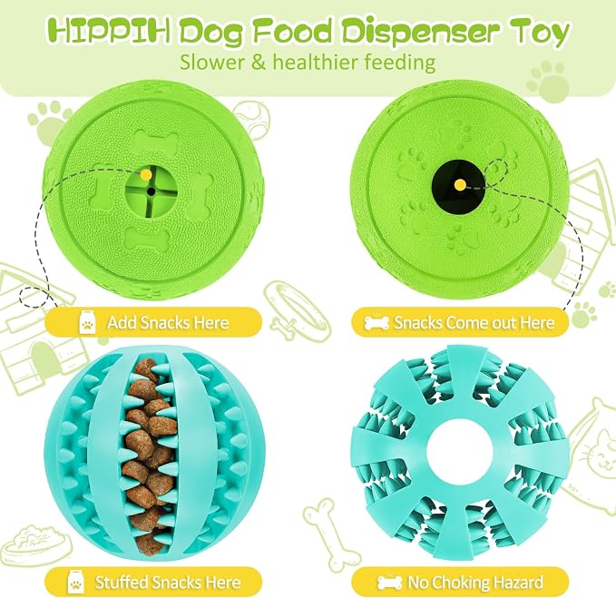 HIPPIH Indestructible Squeaky Dog Toys, Interactive Dog Balls 2 Pack | Chew Toys for Aggressive Chewers, Natural Rubber, Large/Medium Dogs, Tough Puppy Teething Toy, Relieve Anxiety