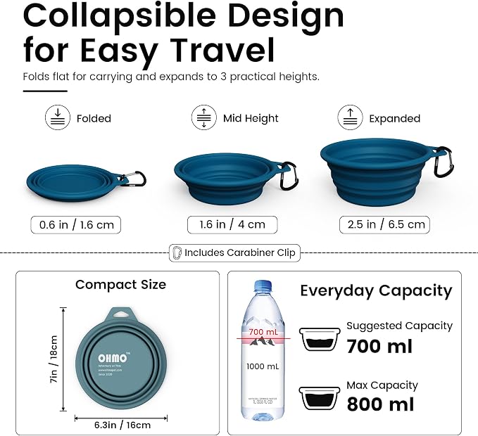 OHMO Large Collapsible Dog Bowls, 2 Pack, 27oz/800ml