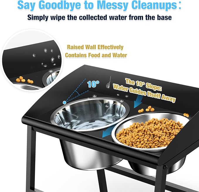 Elevated Dog Bowls Large Breed, 15" Tall No Spill Tilted Water Bowl for Dogs with Stand, Full Metal & Stainless Steel Raised Dog Bowl Design for Indoor and Outdoor Use