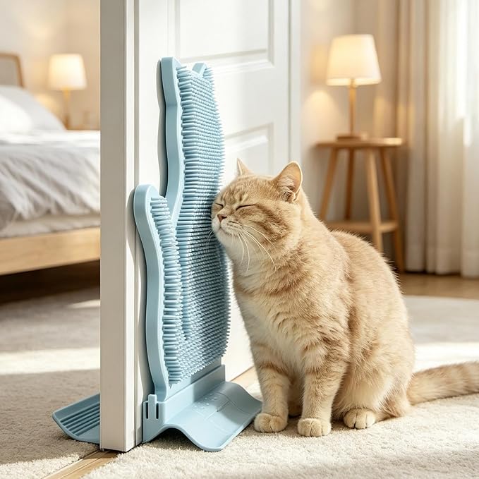 Cat Self Groomer - Corner Massage Brush, Loose Hair Remover, ABS | Bristle Scratching Rubbing Pad, Calming Grooming Instinct, Indoor Apartment Farmhouse Bedroom Balcony
