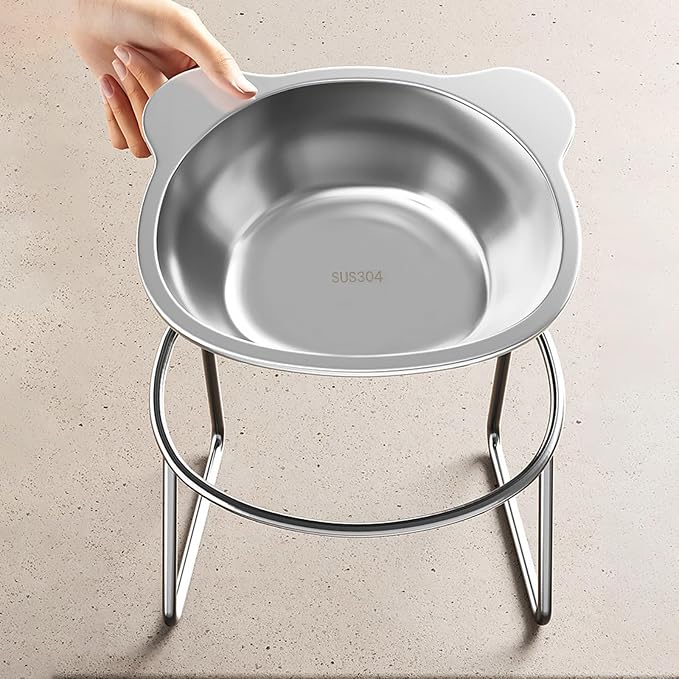 2 Pcs Elevated Cat Bowls, 15°Tilted Stand Whisker Friendly Raised Cat Food & Water Dishes, 5.9 inch Stainless Steel Indoor Anti-Vomiting Small Dog Bowls,Dishwasher Safe,Spine Friendly