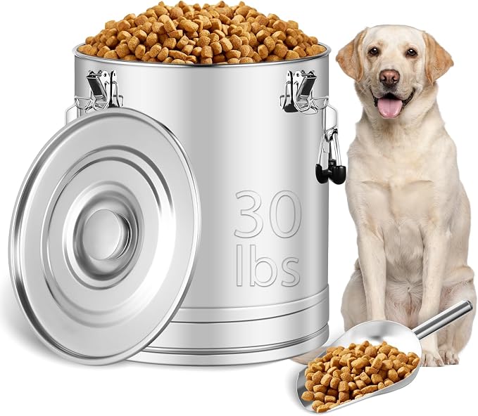 Stainless Steel Dog Food Storage Container, Chicken, 30LB, Stainless Steel, stainless steel