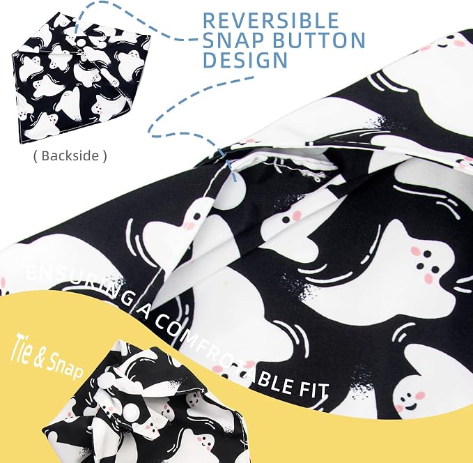 Halloween Dog Bandanas Black Ghost Spooky Costumes, X-Large, Large, Black