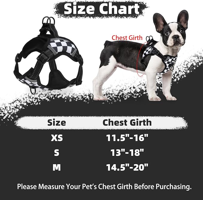 PUPTECK Dog Harness Small Sized Dog, Step in Adjustable Reflective Dog Vest Harness Escape Proof, No Pull Soft Padded Harness Easy Control, Checkered, M