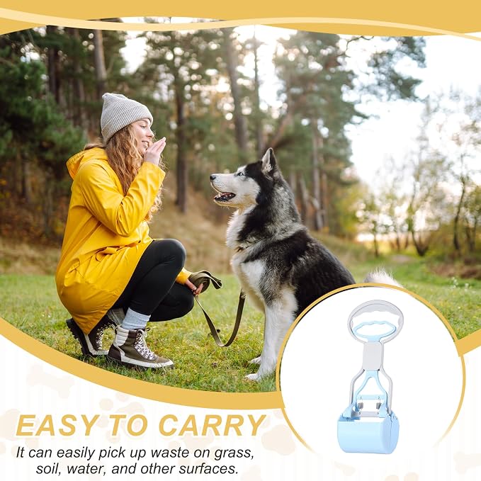 Poop Scooper, 11" Long Handle No Touch Dog Poop Scooper Grabber Non-Breakable Spring Pick Up Tool Shovel, (Milky Blue), Intended for Dogs Waste in Lawns/Grass/Dirt/Gravel