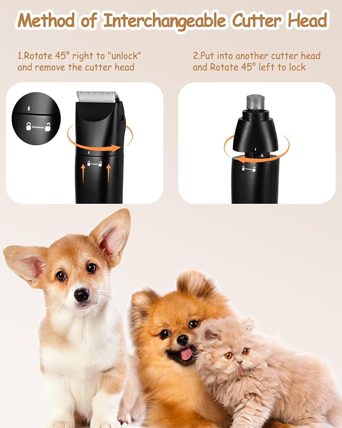 4-in-1 Dog Clippers, USB-C Rechargeable, Nail Grinder