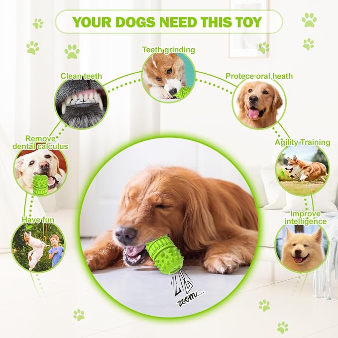 PIFFZEDO Natural Rubber Squeaky Dog Chew Toy for Medium Aggressive Chewers | Indestructible squeak toy, tough chew toy for power chewers, birthday gift, cleans tartar, green medium size