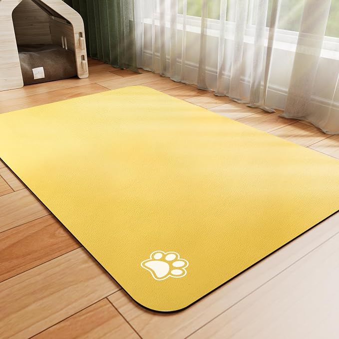 HotLive Dog Food Mat - Absorbent Cat Mat for Food and Water, No Stains Pet Feeding Bowl Mat, Easy to Clean Pet Placemats, Quick Dry Dog Water Dispenser Mat for Messy Drinkers | Paw Yellow 16"x 24"