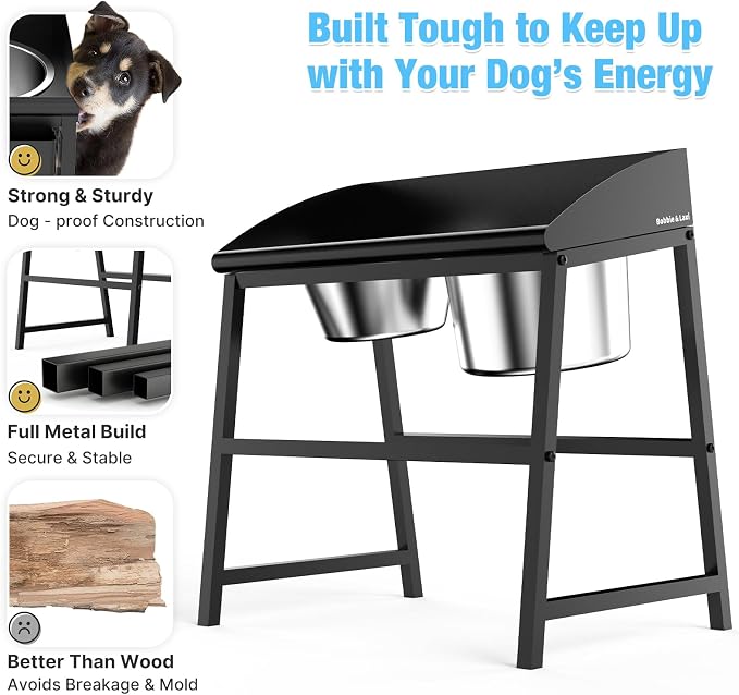 Elevated Dog Bowls Large Breed, 15" Tall No Spill Tilted Water Bowl for Dogs with Stand, Full Metal & Stainless Steel Raised Dog Bowl Design for Indoor and Outdoor Use