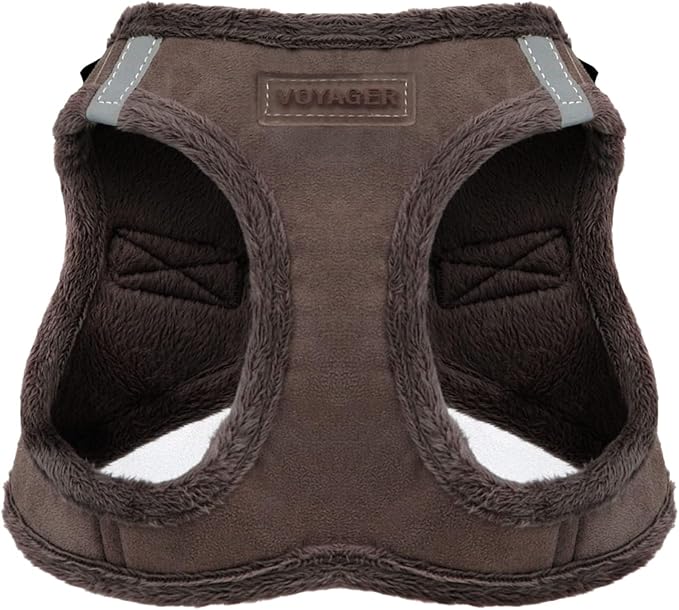 Voyager Step-in Plush Dog Vest Harness -Chocolate Suede, X-Small | 13 - 14.5" in Chest, Soft Plush, Reflective Bands, Cold-Weather Harness, Cats Compatible. Step-In Style,