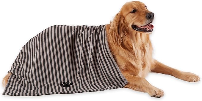 Bone Dry Pet Grooming Towel Collection Absorbent Microfiber X-Large, 41x23.5", Striped Black