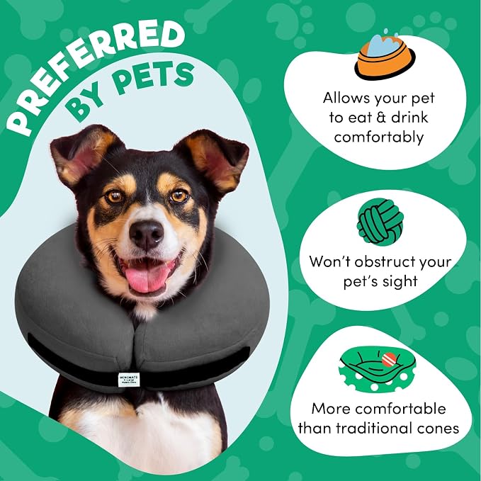 BENCMATE Inflatable Dog Cone Collar Alternative After Surgery Small | Soft Dog Cone for Small Medium Large Dogs and Cats, Doggie Neck Donut Recovery ECollar to Stop Licking,Dark Grey